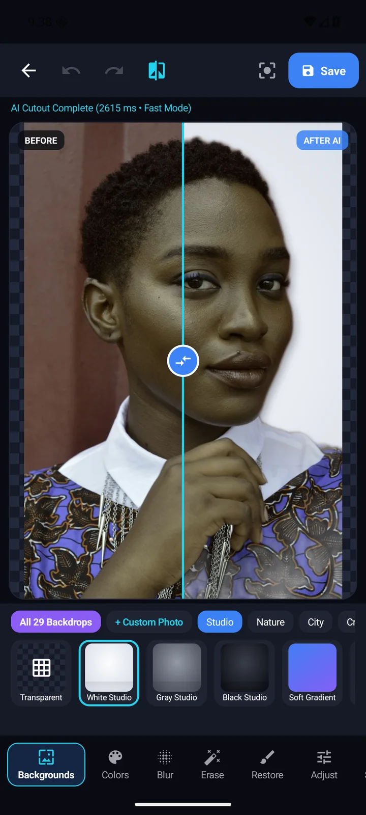 Before-and-after comparison: inspect the cutout against the original photograph.