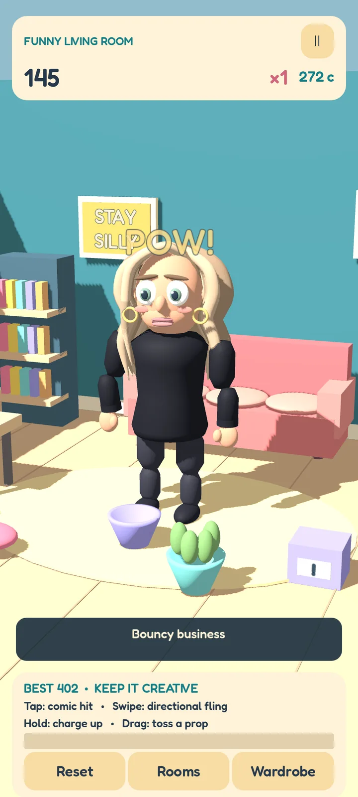 Character screen: the original cartoon character in the game's portrait interface.