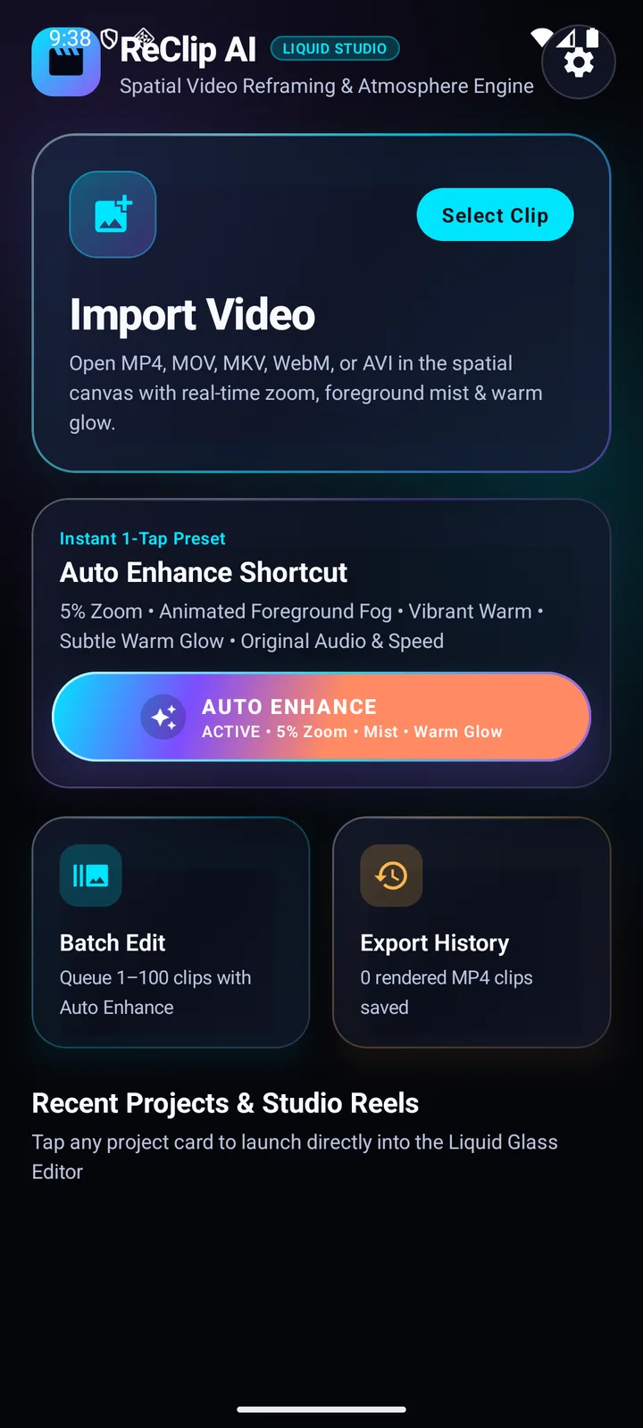 Video editor: compare the original and enhanced picture before exporting.