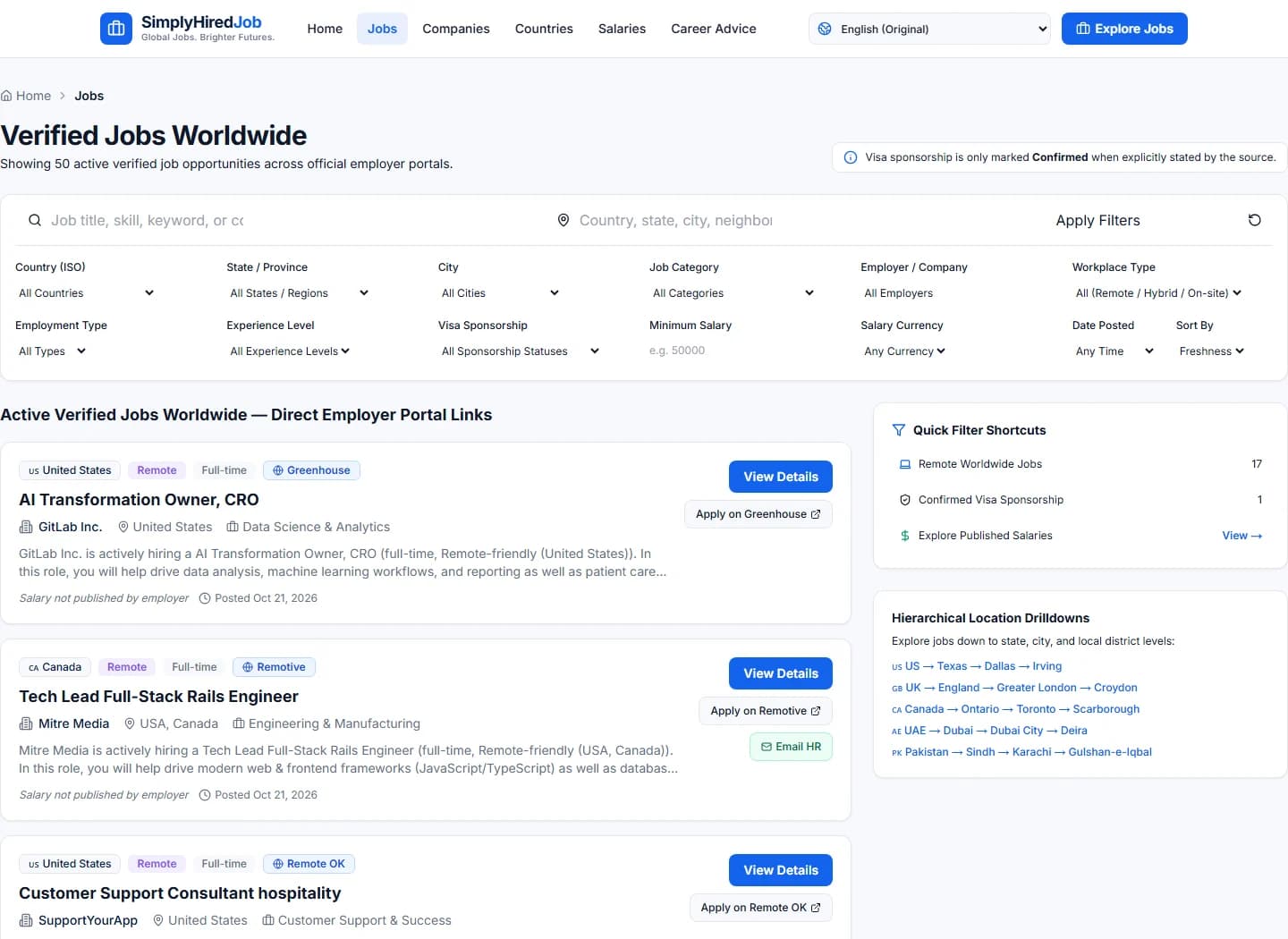 Job listings: explore available positions and narrow the search.